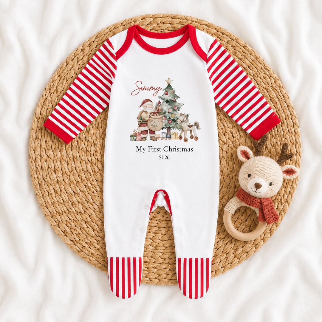 Personalised Santa &amp; Co First Christmas Baby Grow, Vest or Bib