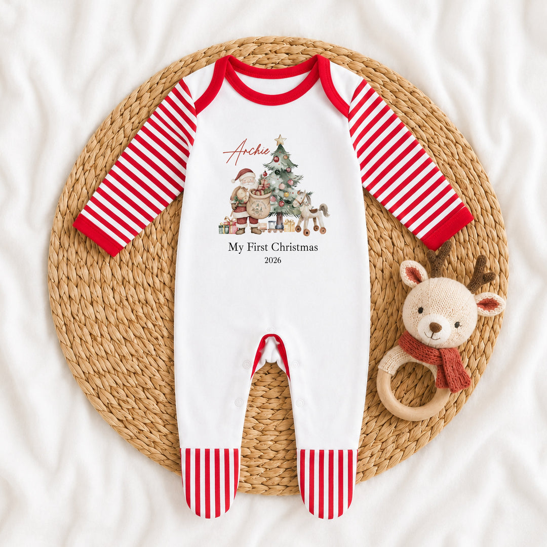 Personalised Santa &amp; Co Sibling Matching Christmas Pyjamas or Baby Grow