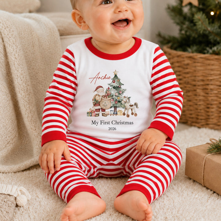 Personalised Santa &amp; Co Sibling Matching Christmas Pyjamas or Baby Grow
