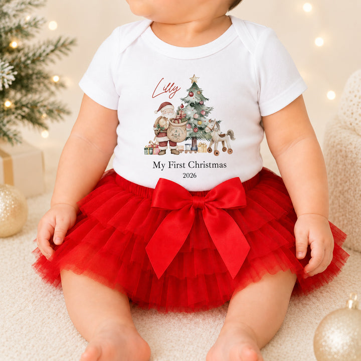 Personalised Santa &amp; Co My First Christmas Red Tutu &amp; Vest Set