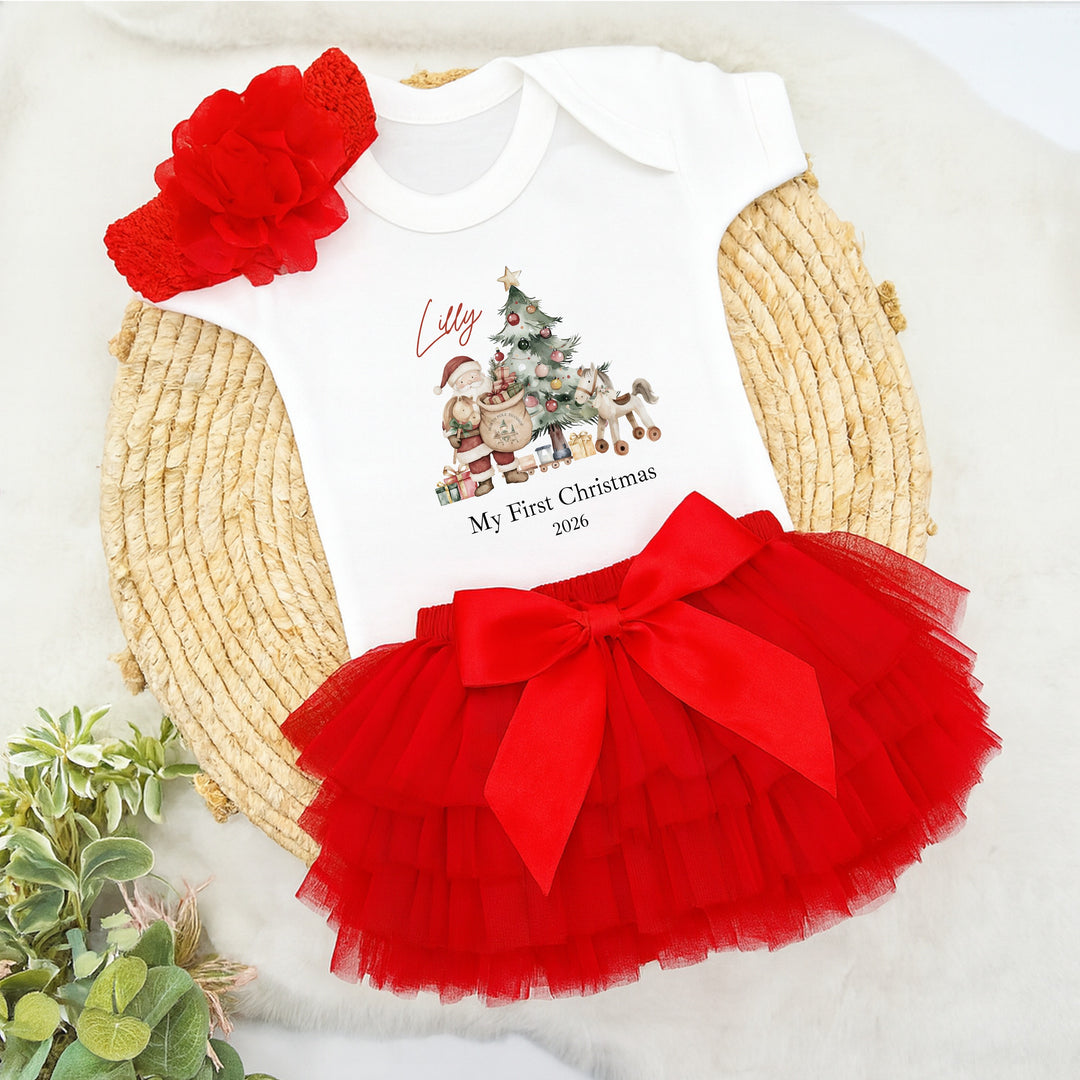 Personalised Santa &amp; Co My First Christmas Red Tutu &amp; Vest Set