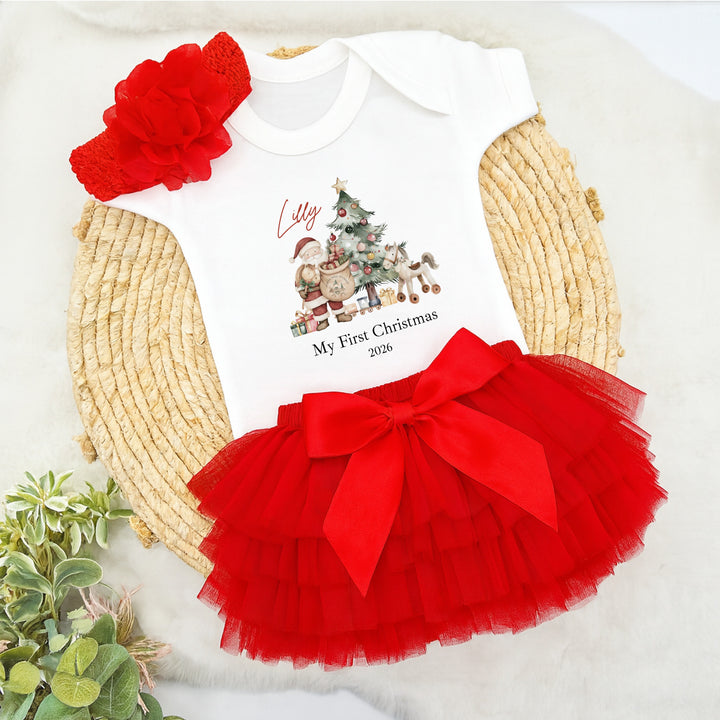 Personalised Santa &amp; Co My First Christmas Red Tutu &amp; Vest Set
