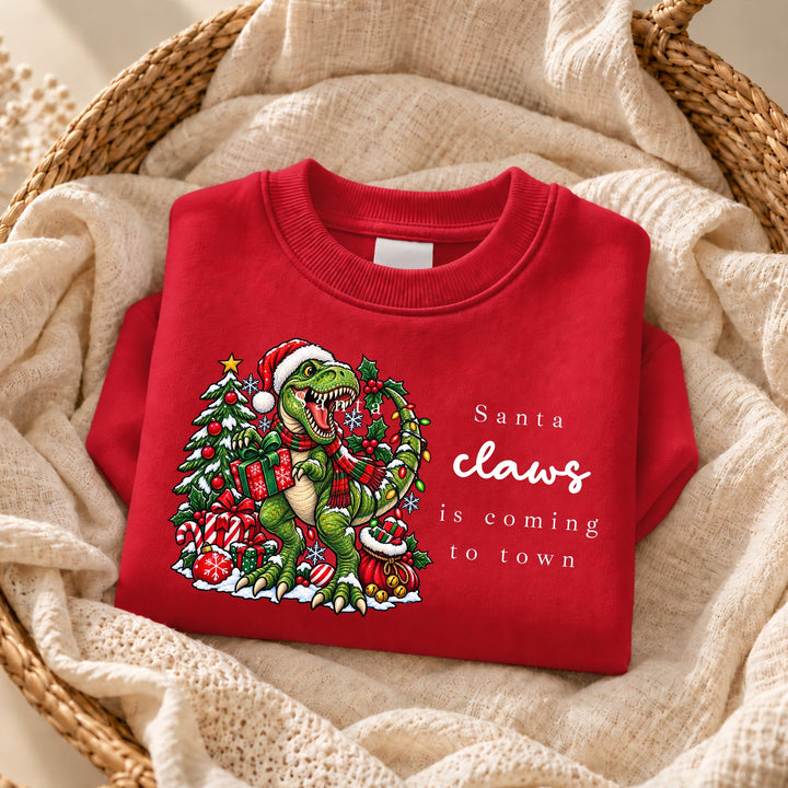 Kids Dinosaur Santa Claws Is Coming to Town Christmas Jumper