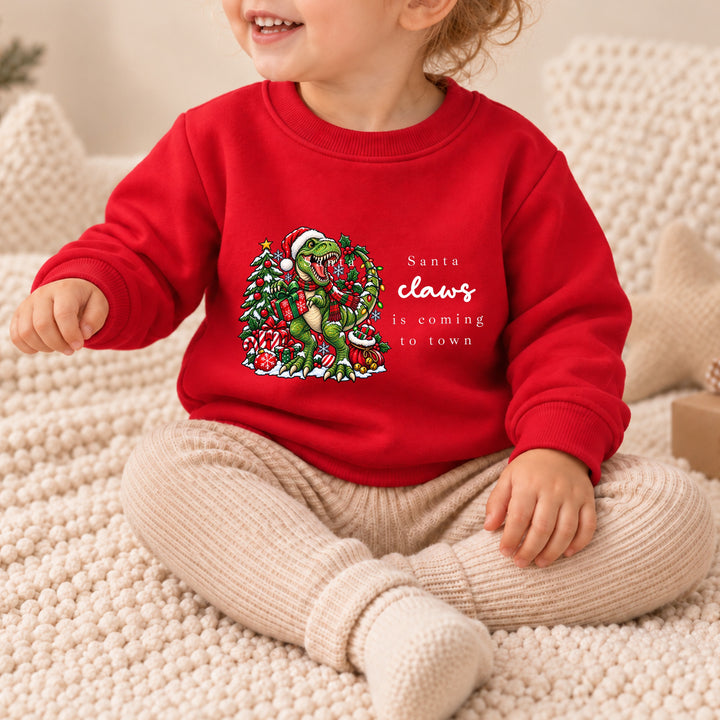 Kids Dinosaur Santa Claws Is Coming to Town Christmas Jumper
