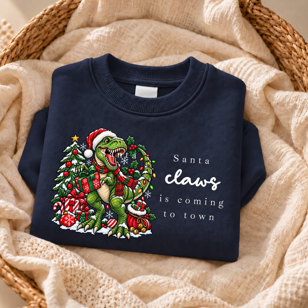 Kids Dinosaur Santa Claws Is Coming to Town Christmas Jumper