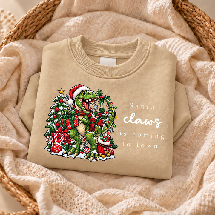 Kids Dinosaur Santa Claws Is Coming to Town Christmas Jumper