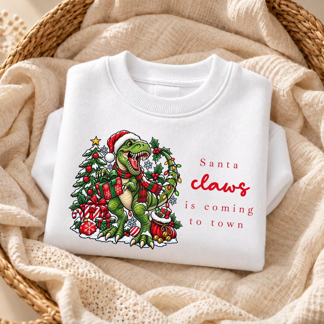 Kids Dinosaur Santa Claws Is Coming to Town Christmas Jumper