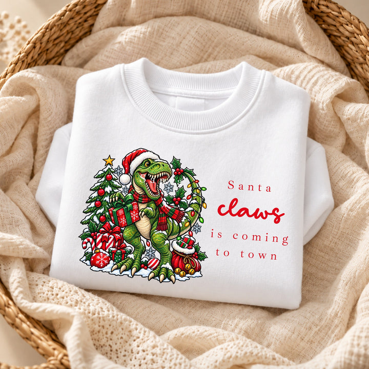Kids Dinosaur Santa Claws Is Coming to Town Christmas Jumper