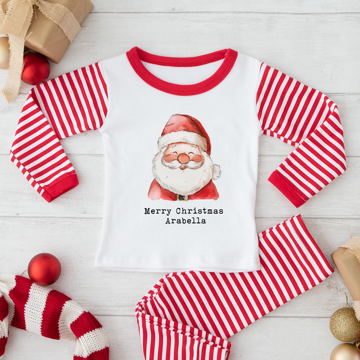 Personalised Santa Red Striped Christmas Pyjamas