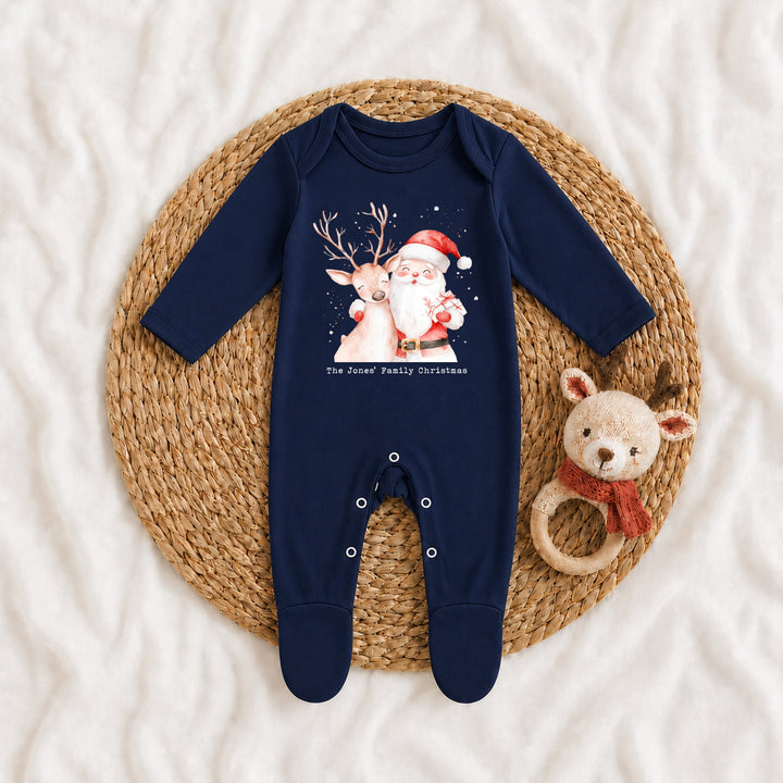 Personalised Reindeer &amp; Santa Family Matching Navy Tartan Christmas Pyjamas
