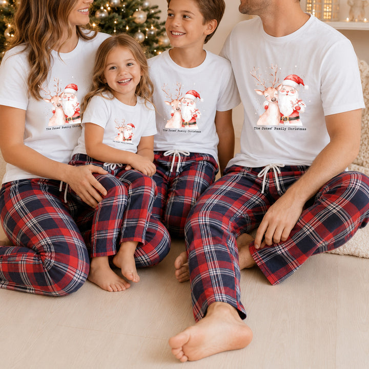 Personalised Reindeer &amp; Santa Family Matching Tartan Christmas Pyjamas