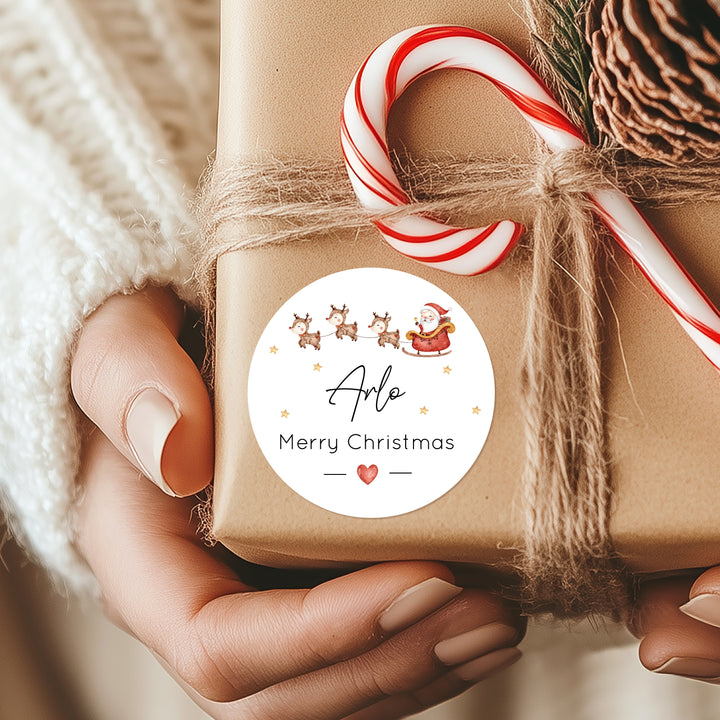 Personalised Santa Sleigh Merry Christmas Stickers