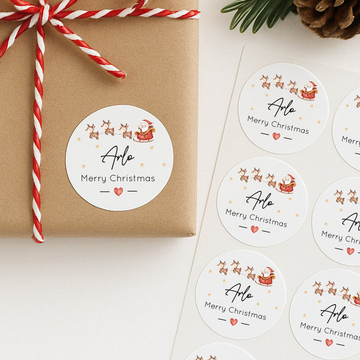 Personalised Santa Sleigh Merry Christmas Stickers