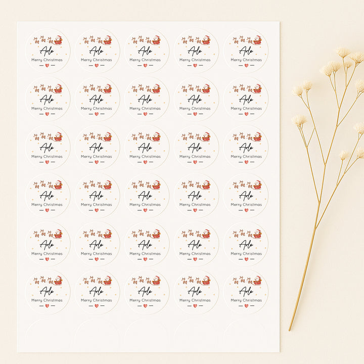 Personalised Santa Sleigh Merry Christmas Stickers