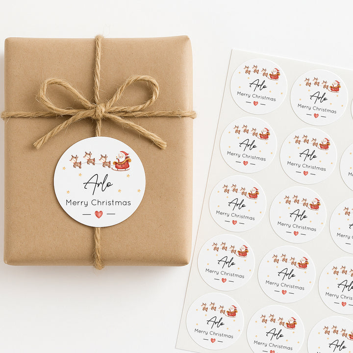 Personalised Santa Sleigh Merry Christmas Stickers