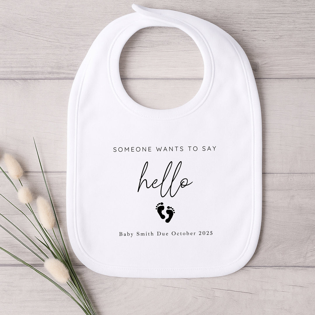 Personalised Someone Wants to Say Hello Baby Announcement Vest
