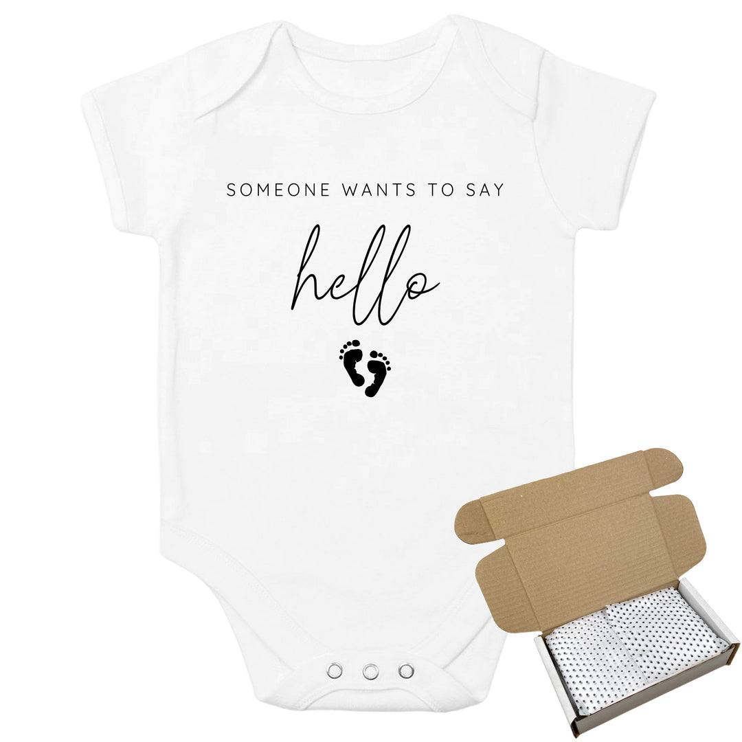 Personalised Someone Wants to Say Hello Baby Announcement Vest