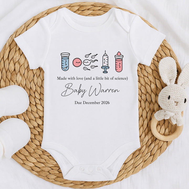 Personalised Made With Love And Science IVF Baby Announcement Vest
