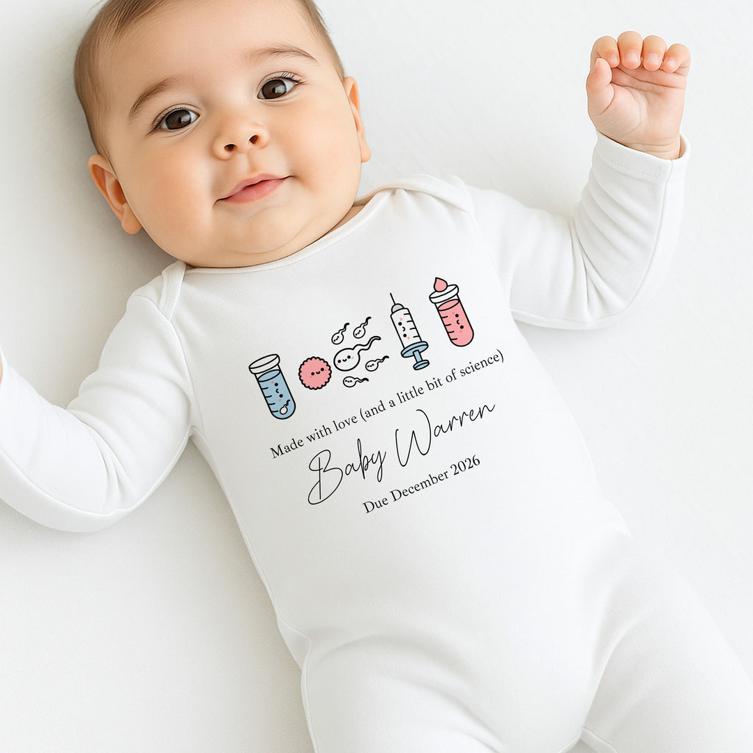 Personalised Made With Love And Science IVF Baby Announcement Vest