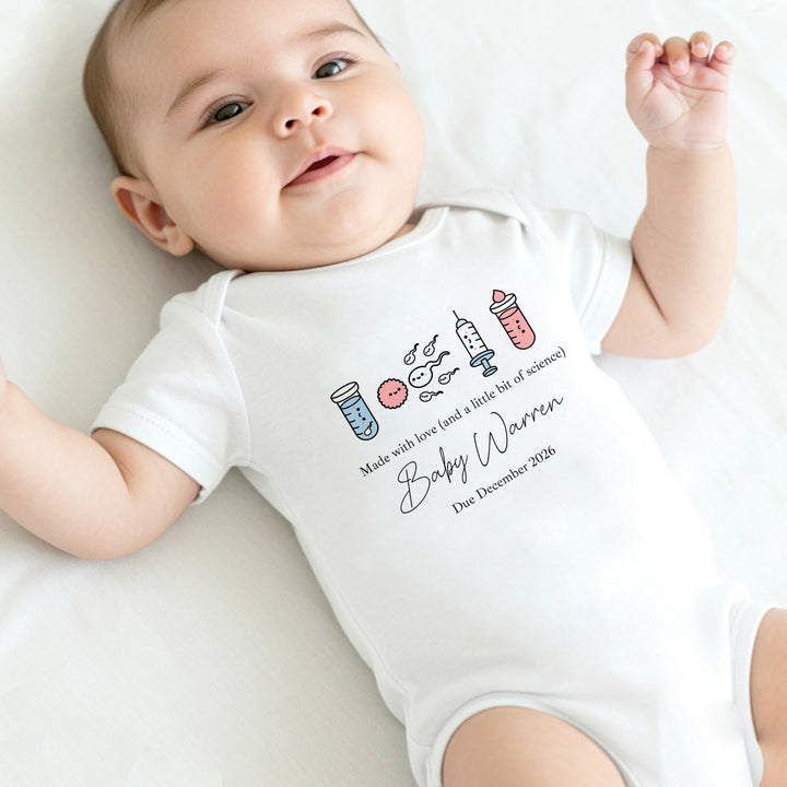 Personalised Made With Love And Science IVF Baby Announcement Vest