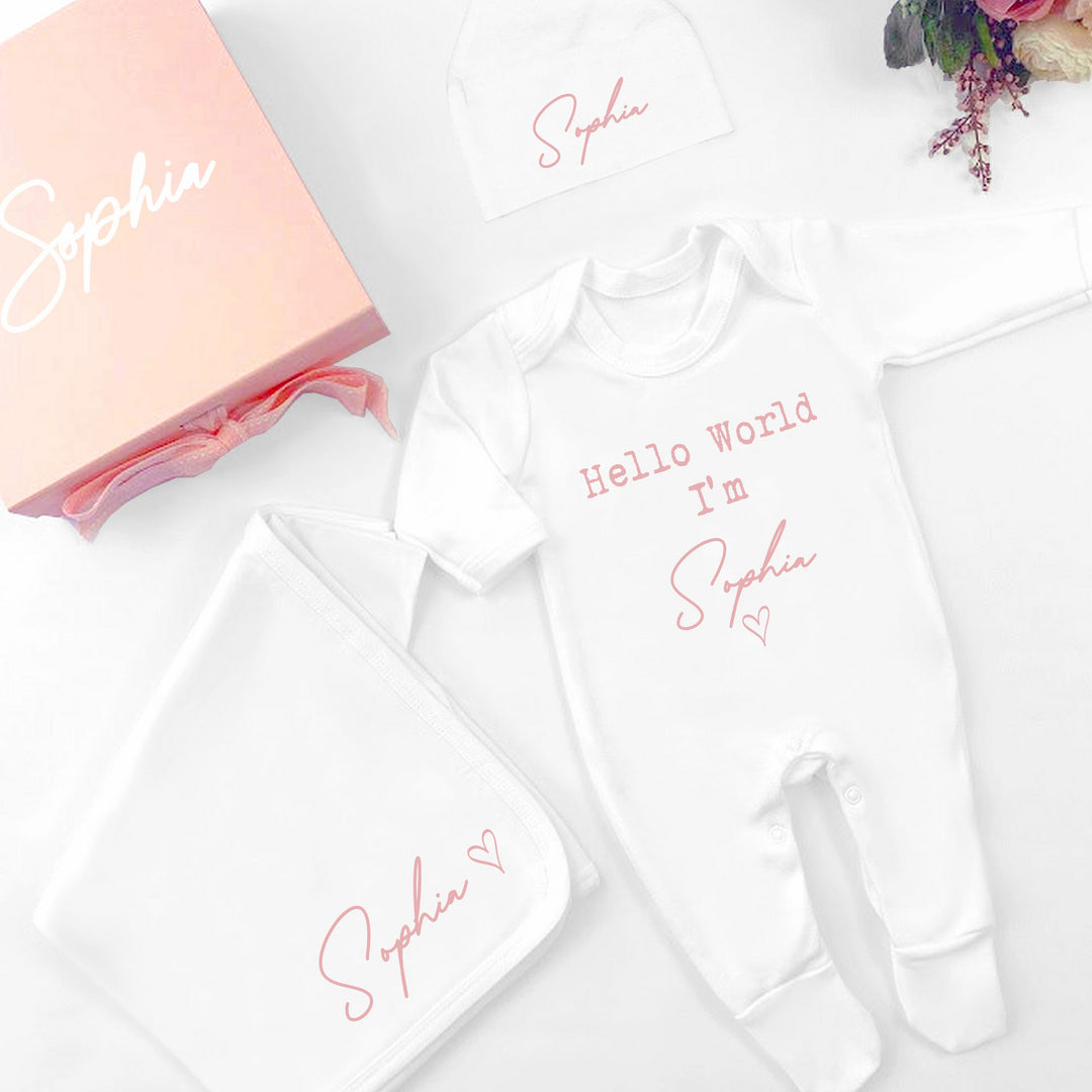 Personalised Pink Script Hamper Clothing Gift Set