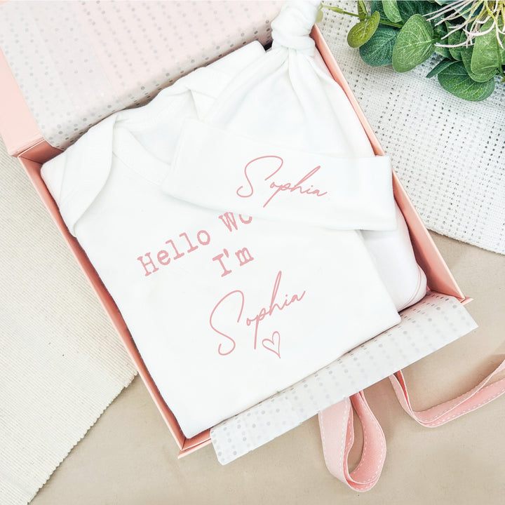 Personalised Pink Script Hamper Clothing Gift Set
