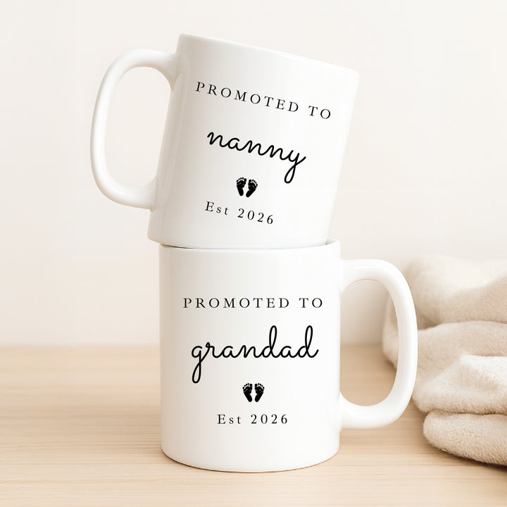 Personalised Promoted To Nanny & Grandad Est Mug Set