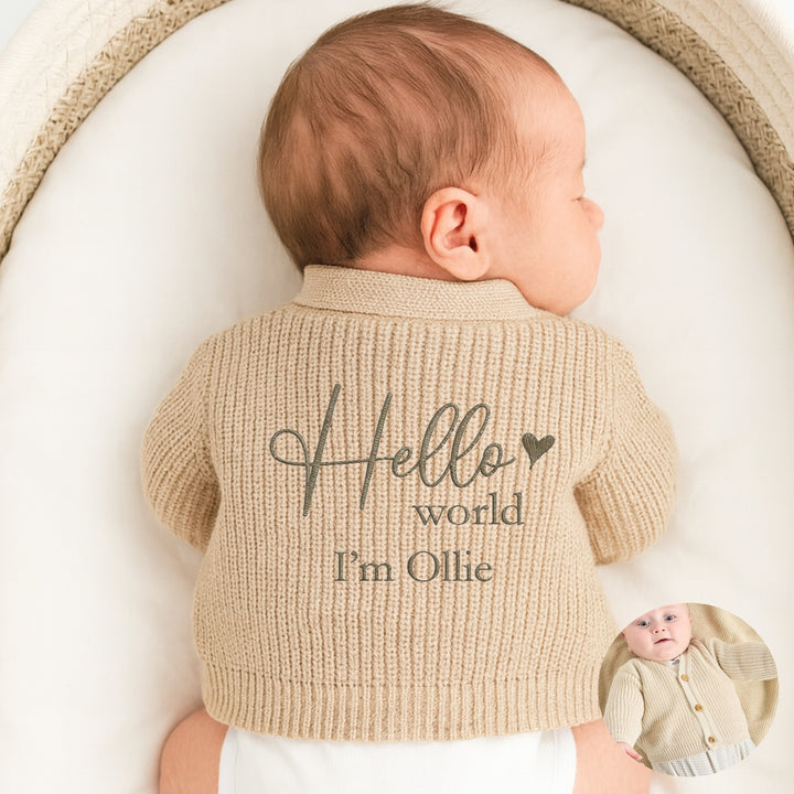 Personalised Embroidered Hello World Knitted Cardigan