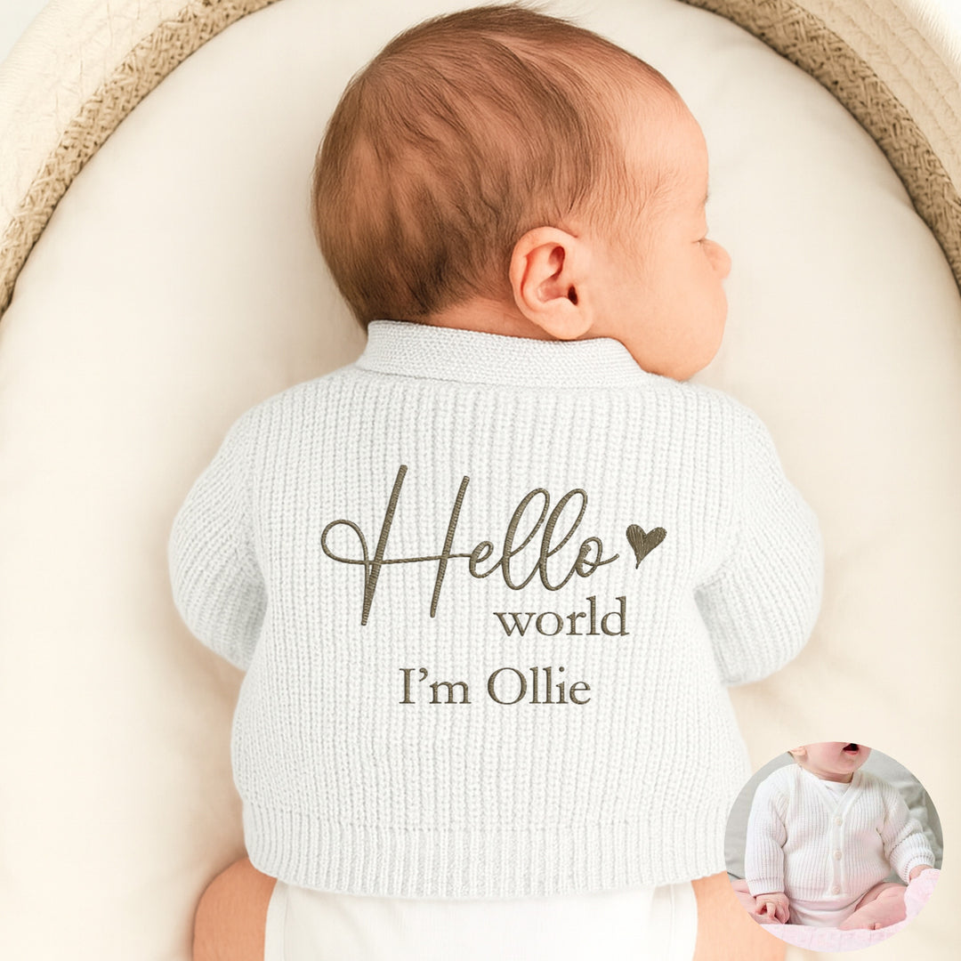 Personalised Embroidered Hello World Knitted Cardigan