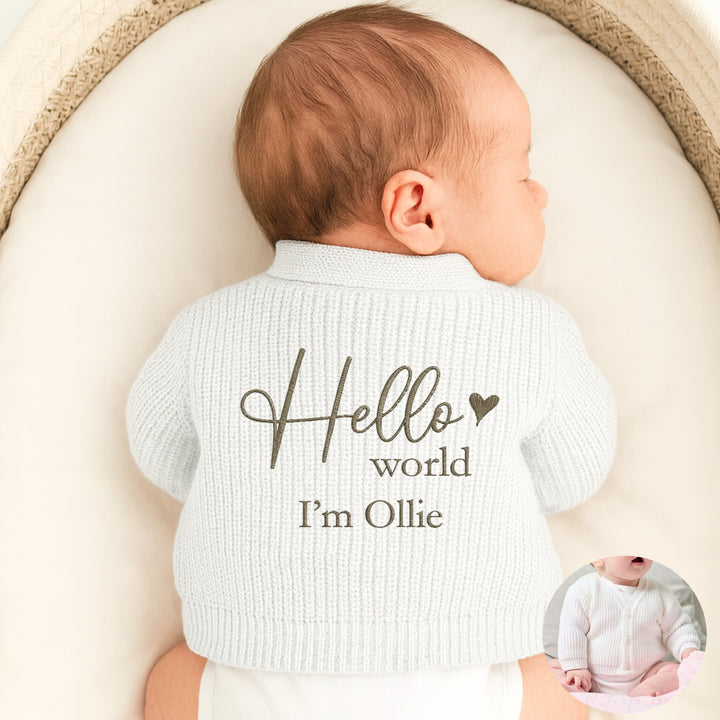 Personalised Embroidered Hello World Knitted Cardigan