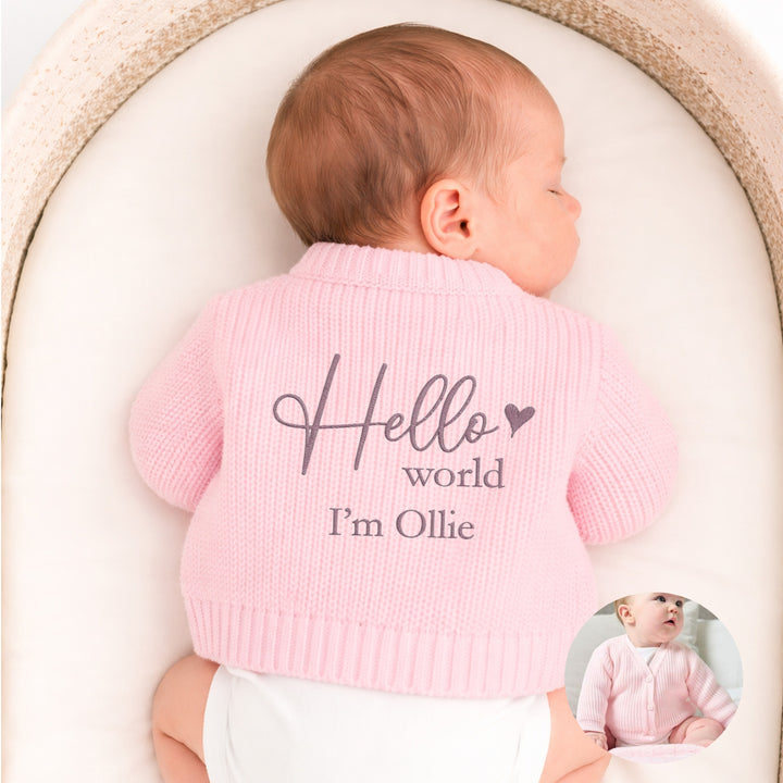 Personalised Embroidered Hello World Knitted Cardigan