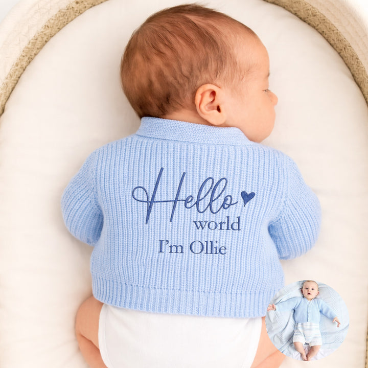 Personalised Embroidered Hello World Knitted Cardigan