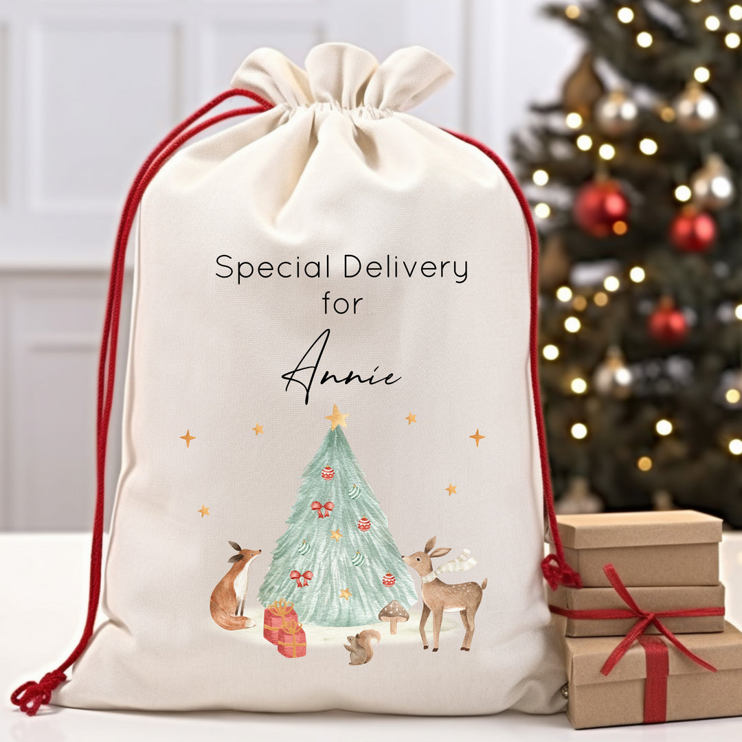 Personalised Woodlands Santa Sack or Stocking