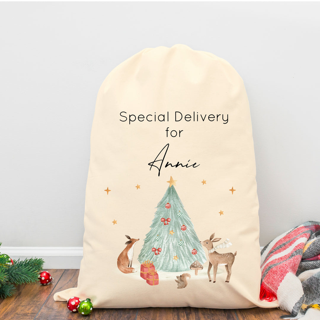 Personalised Woodlands Santa Sack or Stocking