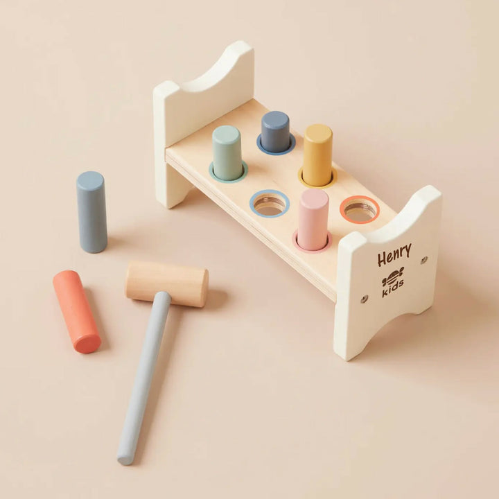 Personalised Engraved Wooden Hammer Bench Toy