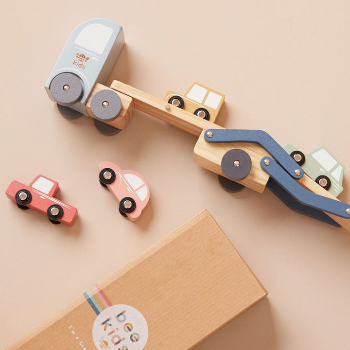 Wooden Car Transport Truck Engraved Toy Set