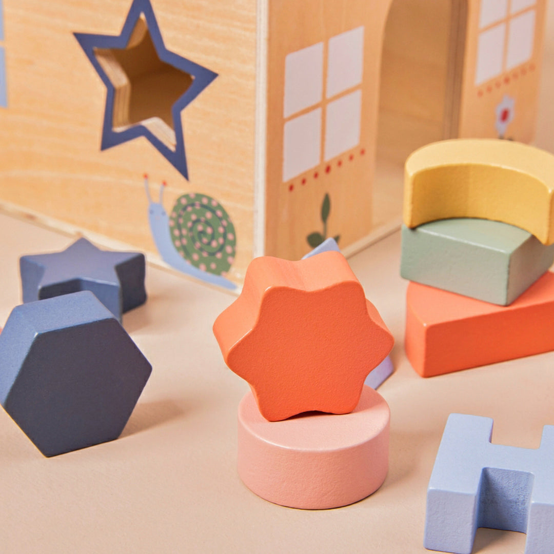 Wooden Shapes House Engraved Toy Set