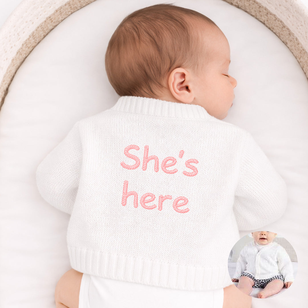 Embroidered She's Here Knitted Cardigan