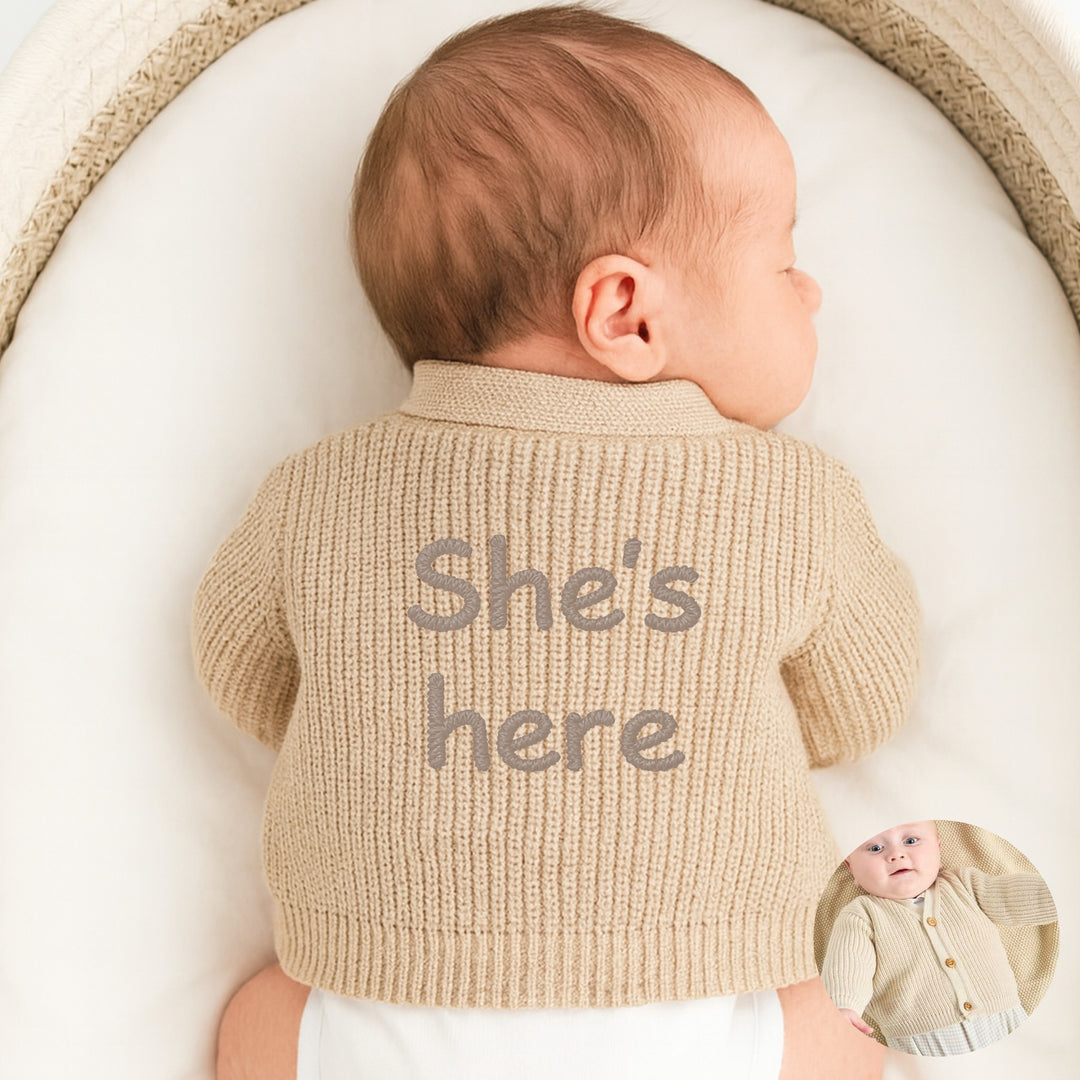 Embroidered She's Here Knitted Cardigan
