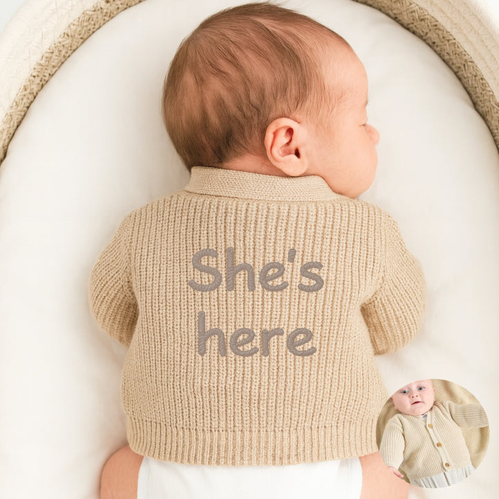 Embroidered She's Here Knitted Cardigan