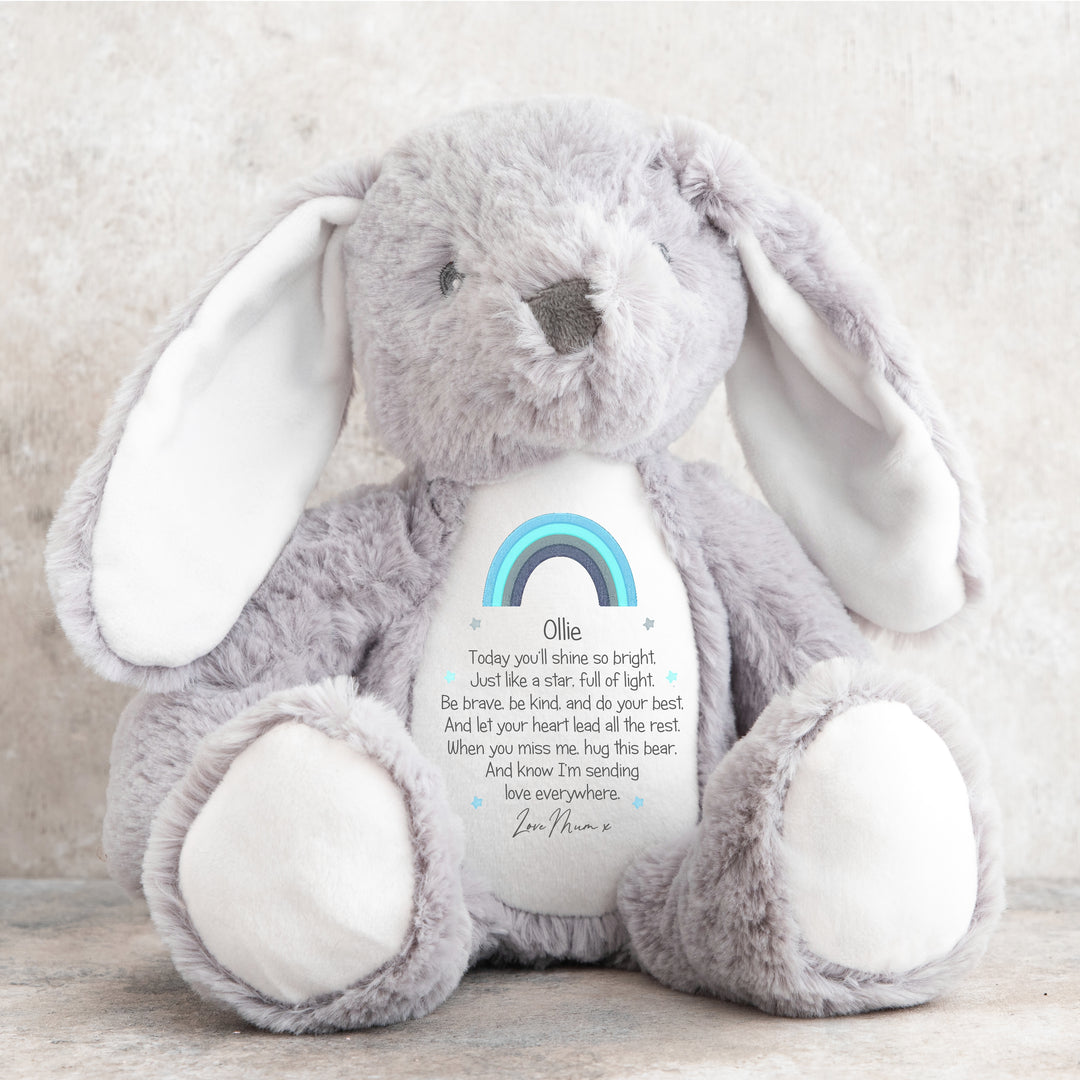 Personalised Shine Bright Blue Rainbow Teddy