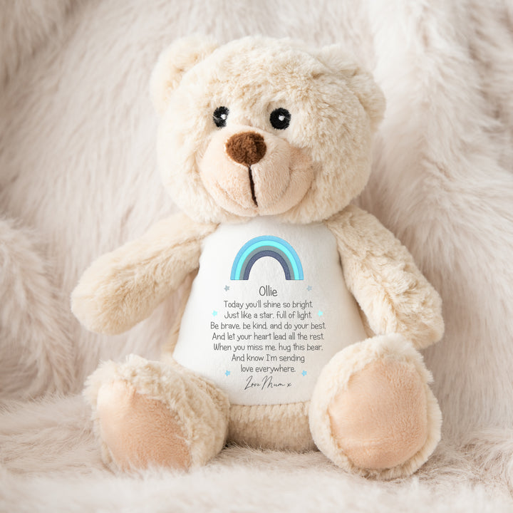 Personalised Shine Bright Blue Rainbow Teddy