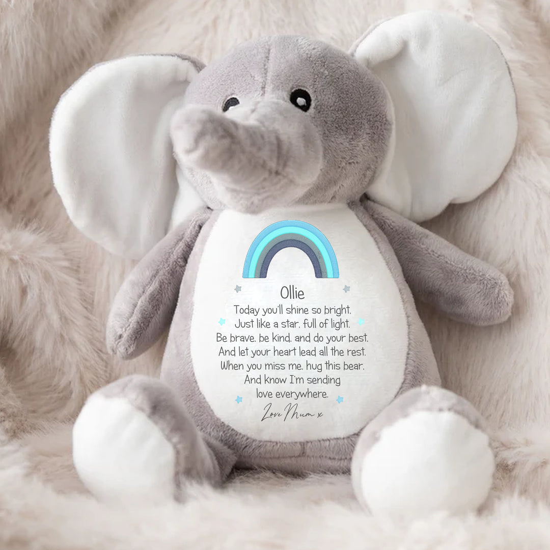 Personalised Shine Bright Blue Rainbow Teddy