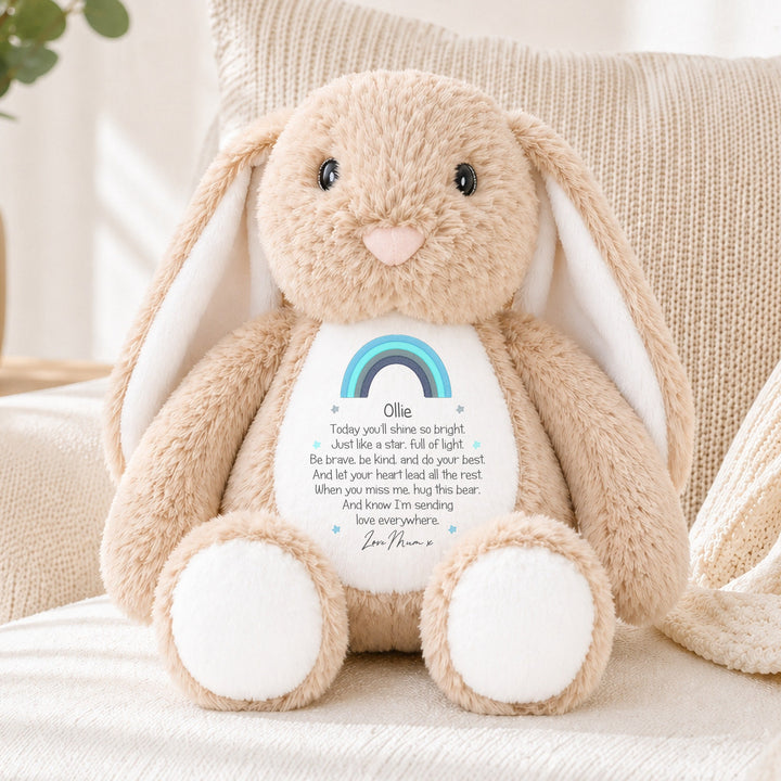 Personalised Blue Rainbow First Day Of School Soft Toy