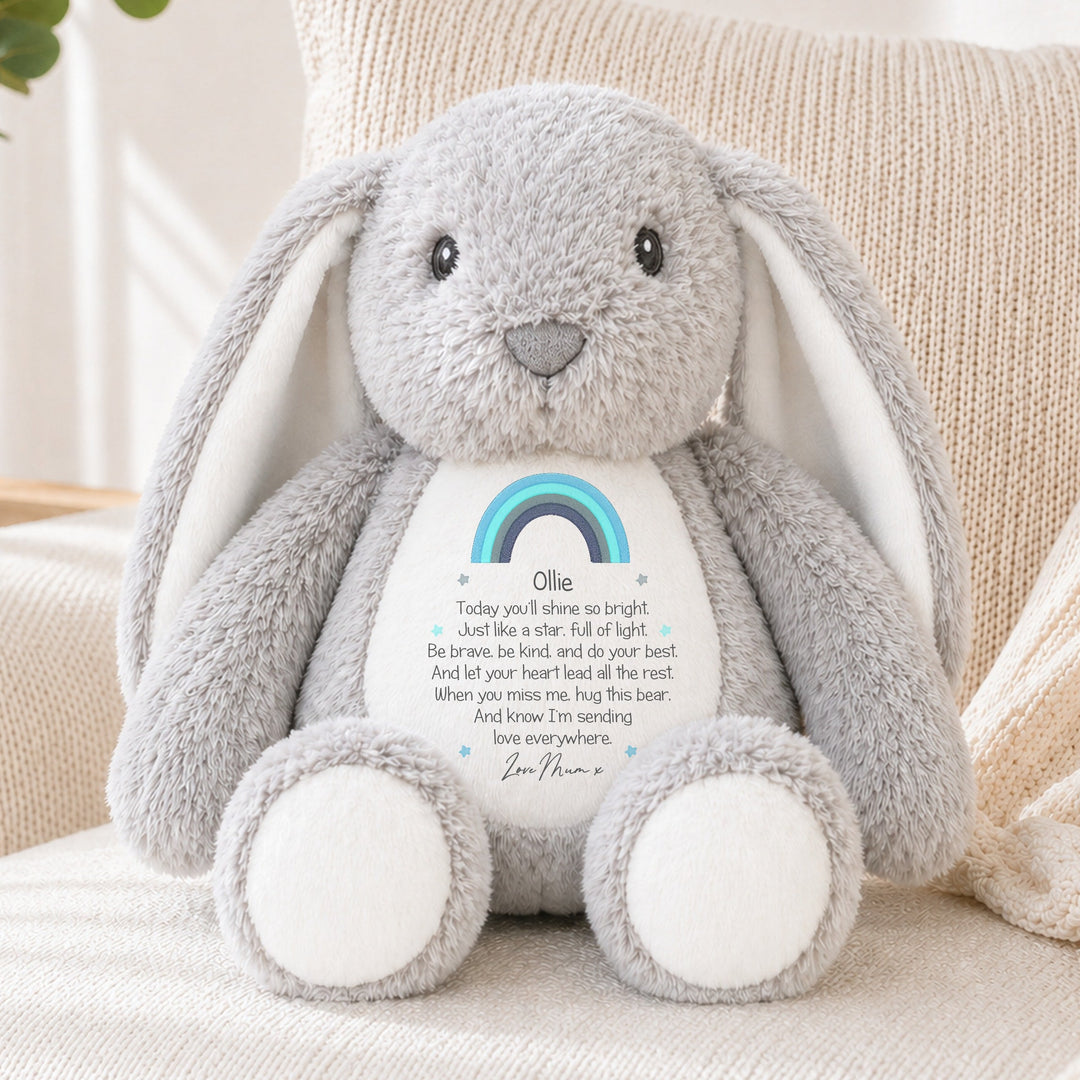 Personalised Blue Rainbow First Day Of School Soft Toy