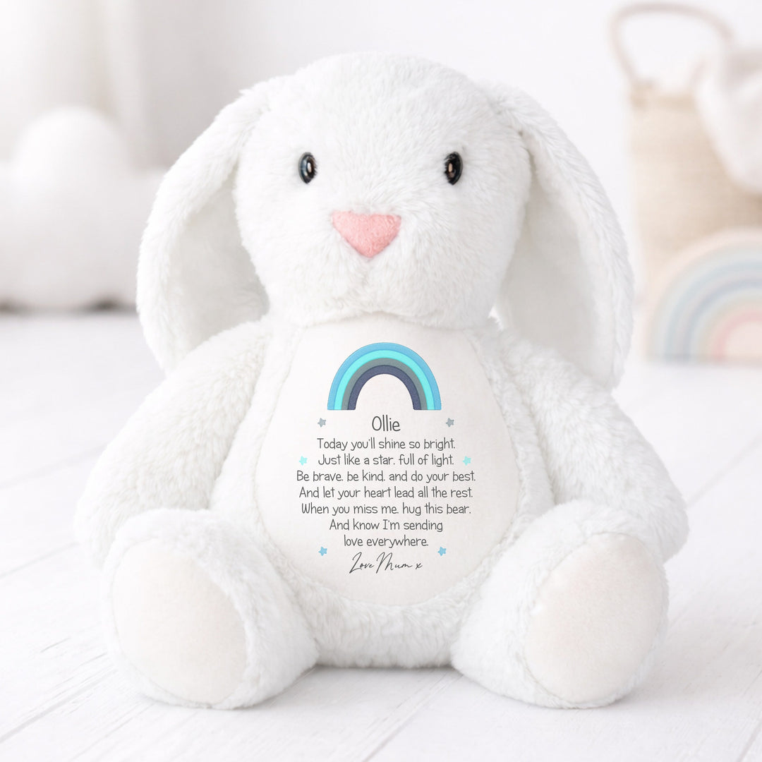 Personalised Blue Rainbow First Day Of School Soft Toy