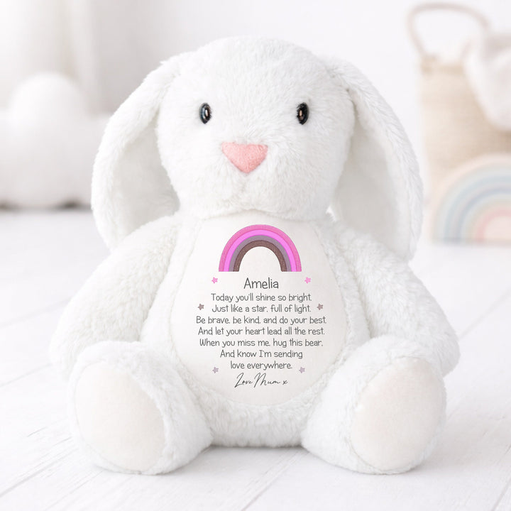 Personalised Pink Rainbow First Day Of School Soft Toy