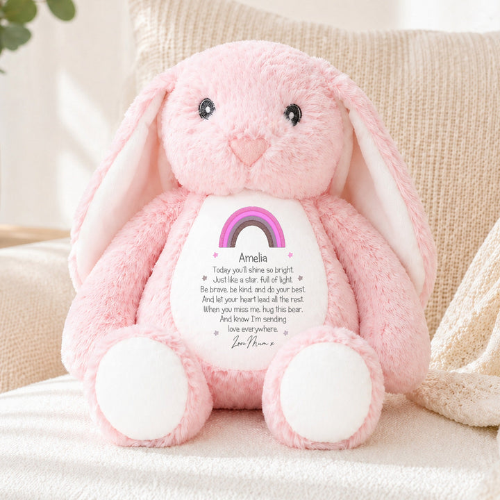 Personalised Pink Rainbow First Day Of School Soft Toy