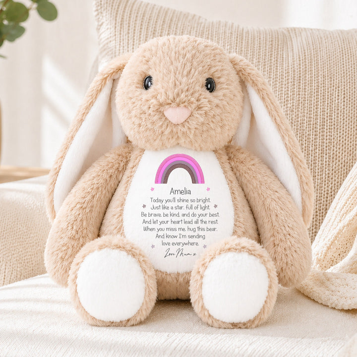 Personalised Pink Rainbow First Day Of School Soft Toy