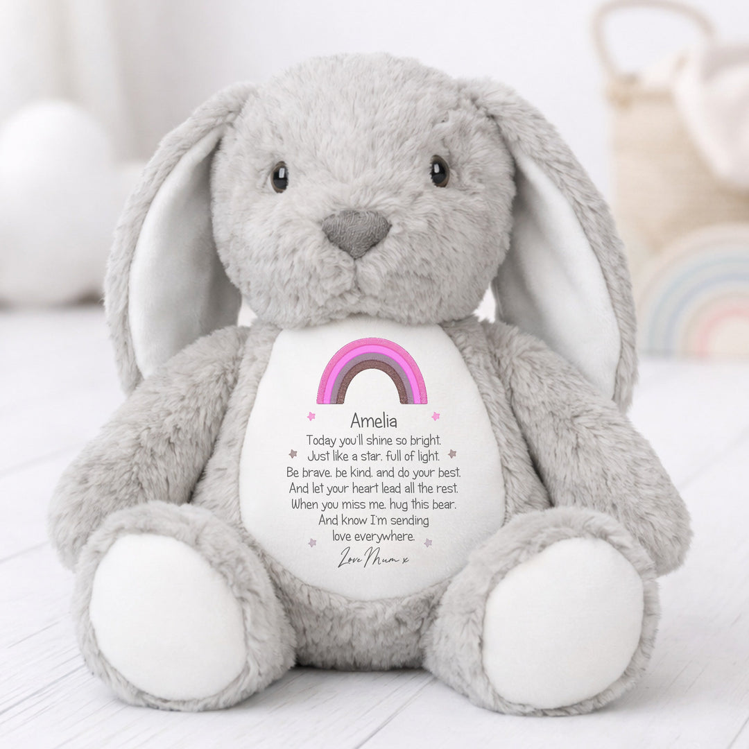 Personalised Pink Rainbow First Day Of School Soft Toy